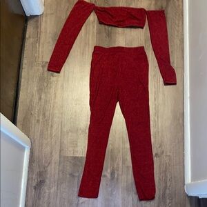 Sparkly Red Off-Shoulder Top and Pants Set